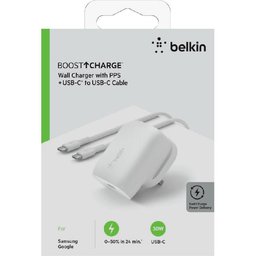 شاحن جداري بيلكين بوست تشارج مع تقنية PPS Belkin BoostCharge Wall Charger with PPS + USB-C to USB-C Cable