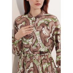 فستان نسائي طويل محتشم بنقشة 2586 - أخضر Women's Patterned Long Modest Dress 2586 - Green