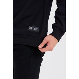 سويت شيرت رجالي أسود بياقة دائرية وتفاصيل ملصق، مبطن بالقطن Men's Crew Neck Sweatshirt with Label Detail, Cotton Lined - Black