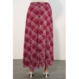 تنورة نسائية مبطنة بنقشة 8075 - خمري داكن Women's Patterned Lined Skirt 8075 - Dark Burgundy