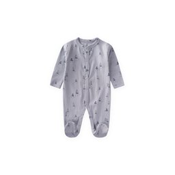 تولوم أطفال بتصميم أشرعة أزرق مع قفازات مدمجة 0-9 أشهر Baby Footed Romper with Built-in Mittens - Blue Sail Pattern 0-9 Months