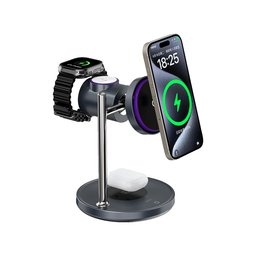WIWU Wi-W041 Qi2 25W - قاعدة شحن لاسلكية مغناطيسية بتصميم مستقبلي Wiwu 25W Qi2.2 3-in-1 Magnetic Wireless Charger Wi-W041