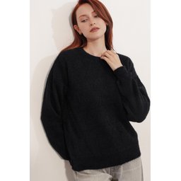 كنزة نسائية بنمط واسع (Oversize) بنقشة - أسود 15970 Women's Patterned Oversize Sweater - Black 15970