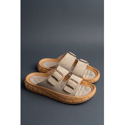 Muggo AUGUSTA شبشب رجالي يومي قابل للتعديل بإبزيم مزدوج - بيج Muggo AUGUSTA Men's Adjustable Double Buckle Casual Slippers - Beige