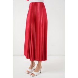 تنورة بليسيه 8009 بمظهر جلدي - أحمر 8009 Pleated Skirt with Leather Look - Red