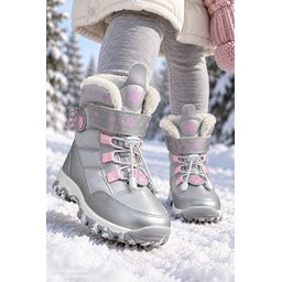 بوت Muggo TIGGER بناتي مبطن بالفرو برباط وشريط لاصق - فضي Muggo TIGGER Girls' Fur-Lined Lace-Up and Velcro Boots - Silver