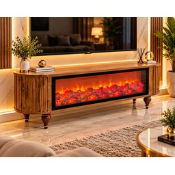 ميز شاشة تركي فاخر باللون البني الخشبي الطبيعي Turkish Luxury Natural Wood TV Stand