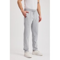 بنطلون رياضي رجالي رمادي مريح بقصة مستقيمة مع تفاصيل تطريز وجيوب بسحاب Men's Grey Comfortable Straight-Leg Sweatpants with Zipper Pockets & Embroidery