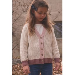 جاكيت تريكو بأزرار للأطفال 2-8 سنوات - وردي طبيعي Knitted Buttoned Cardigan for Kids 2-8 Years - Natural Pink