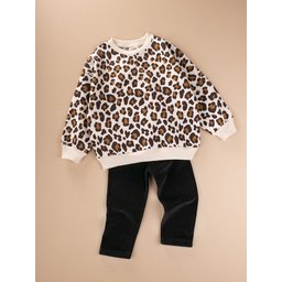 طقم سويت شيرت مخملي مع ليقنز للأطفال 2-10 سنوات - أبيض مائل للصفرة Velvet Leggings Sweatshirt Set for Kids 2-10 Years - Off-White