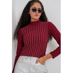 بودي نسائي 922 مزين بالخرز - لون خمري 922 Embellished Women's Bodysuit - Burgundy