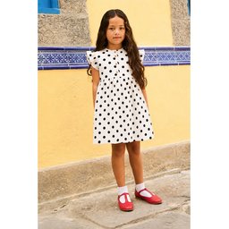 فستان بناتي منقط أبيض (2-12 سنة) Girls' Polka Dot Dress White (2-12 Years)
