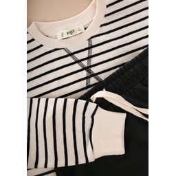 طقم سويت شيرت مخطط للأطفال 2-8 سنوات - أسود مخطط Striped Sweatshirt Set for Kids 2-8 Years - Black Striped