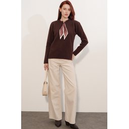 كنزة نسائية فضفاضة بتفاصيل وشاح 15971 - بني Women's Oversize Scarf Detail Sweater 15971 - Brown