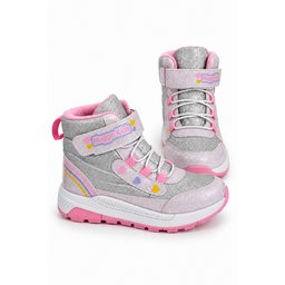 بوت شتوي بناتي MUGGO HUGGIE رمادي بلمعة وتفاصيل قلب، لاصق ورباط MUGGO HUGGIE Girls' Winter Boots - Glitter, Heart Detail, Velcro & Laces - Grey
