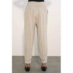 بنطلون نسائي مخطط من الكتان والفسكوز 30102 - أسود Women's Striped Linen Blend Trousers 30102 - Black