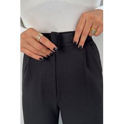 بنطلون بالازو نسائي أسود بخصر عالٍ ومرن مع جيوب Women's Black High-Waist Palazzo Pants with Pockets and Velcro Closure