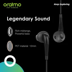 سماعة أذن أورايمو هالو 2S مقاس 3.5 مم، لون أسود Oraimo Halo 2S Earphone 3.5mm Black