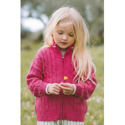 كارديجان تريكو بناتي بتصميم ضفيرة - فوشيا (2-11 سنة) Girls' Braided Knit Cardigan - Fuchsia (Ages 2-11)