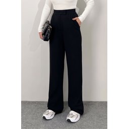 بنطلون بالازو نسائي أسود بخصر عالٍ ومرن مع جيوب Women's Black High-Waist Palazzo Pants with Pockets and Velcro Closure