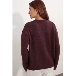 كنزة نسائية تريكو فضفاضة بتفاصيل تول 15968 - خمري Women's Oversize Knitted Sweater with Tulle Detail 15968 - Burgundy