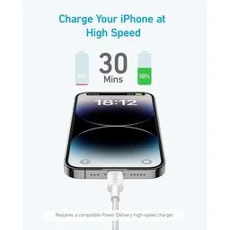 انكر - كيبل 322 Braided C to LTG بطول 90 سم - ابيض Anker 322 USB-C to LTG Braided Cable 3ft White