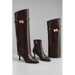 بوت نسائي Muggo ELOISE 2 في 1 قابل للفصل بكعب رفيع ومدبب - بني Muggo ELOISE 2-in-1 Detachable Shaft Pointed Toe Stiletto Heel Women's Boots - Brown