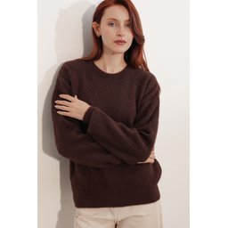 كنزة نسائية بنمط واسع (Oversize) بنقشة - 15970 - بني Women's Patterned Oversize Sweater 15970 - Brown