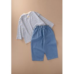 طقم بنطلون واسع موسمي 2-10 أزرق مخطط Seasonal Wide-Cut Pants Set 2-10 Blue Striped
