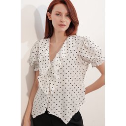 بلوزة نسائية بأكمام قصيرة وأزرار 40029 - أبيض Women's Short Sleeve Buttoned Blouse 40029 - White