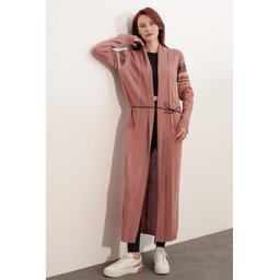 جاكيت تريكو طويل 15690 - لون وردي مجفف 15690 Long Knit Cardigan - Dried Rose