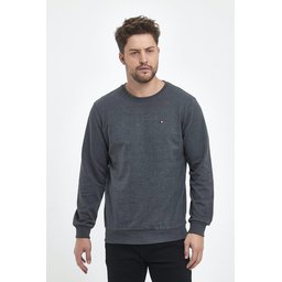 سويت شيرت رجالي بياقة دائرية وتطريز - ANTRASİT Men's Anthracite Crew Neck Embroidered Regular Fit Sweatshirt - ANTRASİT