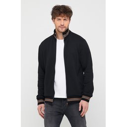 جاكيت كارديجان رجالي أسود بياقة قائمة وسحاب، بقصة عادية وأكمام طويلة Men's Black Regular Fit Stand-Up Collar Zippered Long Sleeve Cardigan