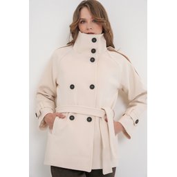 معطف نسائي كاشيه بحزام 9162 - لون إكرو Women's Belted Cachet Coat 9162 - Ecru