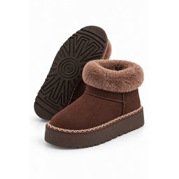 حذاء شتوي نسائي Muggo NELİS مبطن بالفرو - بني Muggo NELİS Women's Winter Ankle Boots - Brown