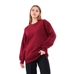 سويت شيرت نسائي أوفر سايز بيزك بياقة دائرية قطني - خمري Women's Oversize Basic Cotton Crew Neck Sweatshirt - Burgundy