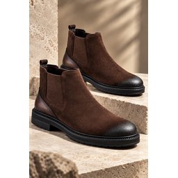 بوت تشيلسي رجالي Muggo BRAWN جلد طبيعي عتيق بنعل سميك - بني Muggo BRAWN Men's Genuine Leather Vintage Chelsea Boots with Thick Sole - Brown