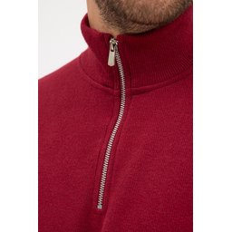 سويتشيرت رجالي قطن برقبة قائمة بسحاب نصفي، قصة عادية، لون خمري Men's Burgundy Standard Fit Cotton Half-Zip Stand Collar Sweatshirt