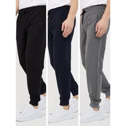 طقم بناطيل رياضية رجالية 3 قطع أسود-كحلي-فحمي مع أساور وأطراف بسحاب Men's 3-Pack Black-Navy-Anthracite Joggers with Ribbed Cuffs and Zipper Details