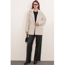 9143 معطف كاشيه نسائي بياقة متقاطعة - لون إكرو 9143 Women's Crossover Collar Cachet Coat - Ecru