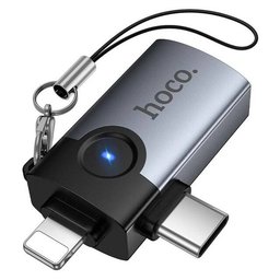 محول هوكو UA46D ثنائي الاستخدام Lightning وUSB-C إلى USB-A Hoco UA46D 2-in-1 Lightning / USB-C Male to USB-A Female Adapter