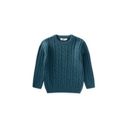 سترة صوفية مضفرة للأطفال 1-8 سنوات - بترولي Kids' Braided Knit Sweater 1-8 Years - Petrol