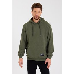 سويت شيرت رجالي بغطاء رأس وجيب كانجارو - أسود HAKİ Men's Black Kangaroo Pocket Hooded Sweatshirt - HAKİ