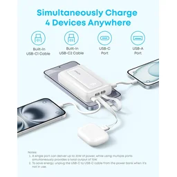 شاحن طوارئ Anker Zolo 10000 مللي أمبير 35 واط مع كابلين USB-C مدمجين Anker Zolo Power Bank (10K, 35W, Built-In Dual USB-C Cables) White