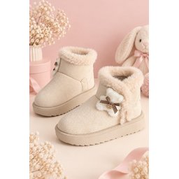 Muggo TOFFE حذاء بوت شتوي بناتي مبطن بالفرو مع فيونكة - بيج Muggo TOFFE Girls' Winter Fur-Lined Boots with Bow Detail - Beige