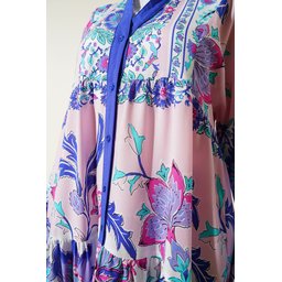 فستان محتشم بنقشة أصيلة 2423 - كحلي داكن 2423 Authentic Patterned Modest Dress - Dark Navy
