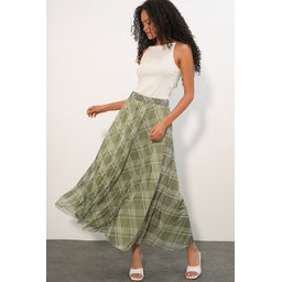 تنورة نسائية مبطنة بنقشة 8075 - لون كاغلا Women's Patterned Lined Skirt 8075 - Çağla Color