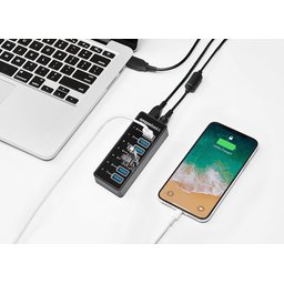 موزع منافذ أمازون بيسكس USB 3.1 بعدد 7 منافذ USB-A وسرعة نقل 5Gbps مع محول طاقة خارجي بقدرة 36 واط Amazon Basics USB-A 3.1 7-Port Powered USB Hub with 36W (12V/3A) Power Adapter – Black, EU