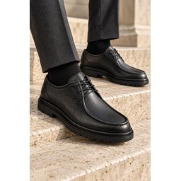 حذاء MUGGO WALTON رجالي كاجوال كلاسيكي برباط جلد طبيعي ونعل سميك - أسود Muggo WALTON Men's Genuine Leather Lace-Up Casual Classic Shoes with Chunky Sole - Black
