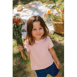 تي شيرت أطفال بتفاصيل ملصق - وردي فاتح (2-10 سنوات) Kids' T-Shirt with Label Detail - Powder Pink (2-10 Years)